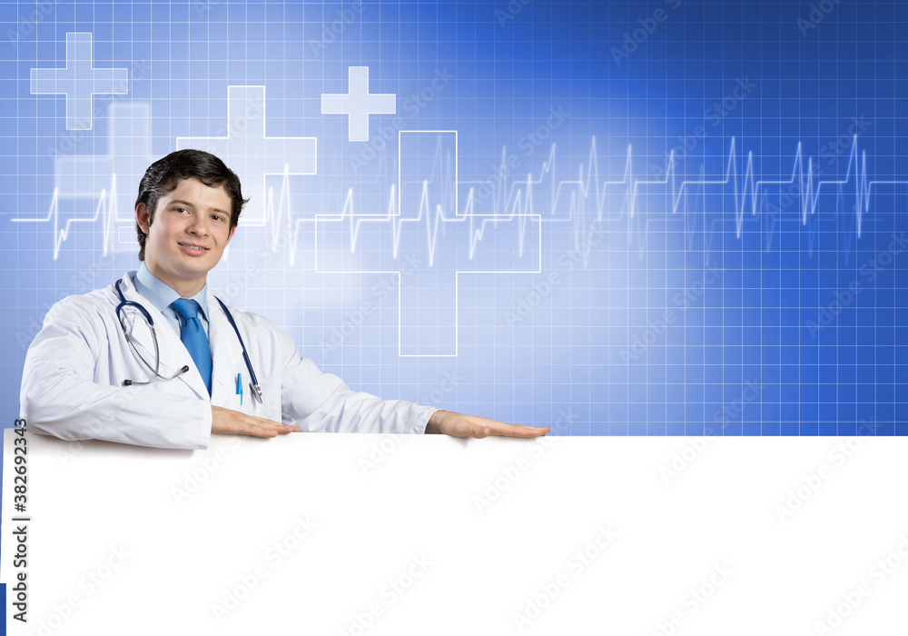 Doctor with banner Doctor with banner