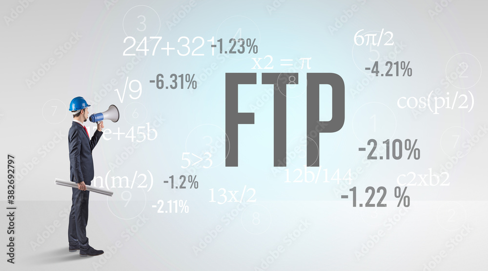 Technology Engineer in hard hat with FTP abbreviation Technology Engineer in hard hat with FTP abbreviation