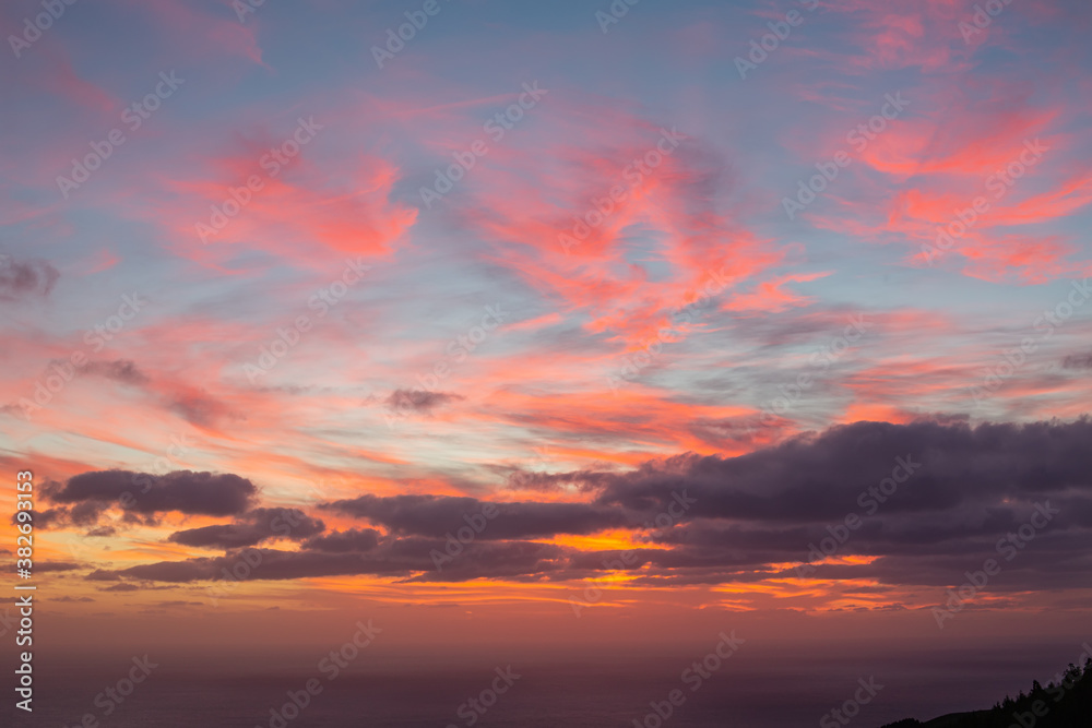 Beautiful colorful sunset sky over the ocean