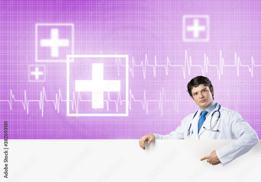 Doctor with banner Doctor with banner