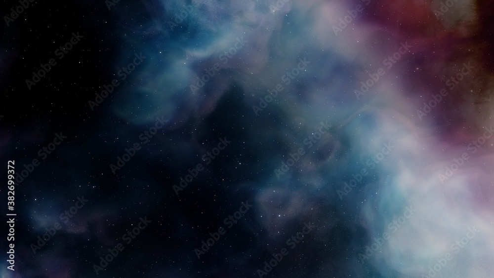 Space background with realistic nebula and shining stars. Colorful cosmos with stardust and milky way. Magic color galaxy. Infinite universe and starry night. 3d Render