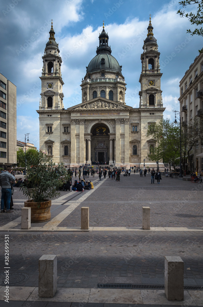 St. Stephen's Basilica in a crowded square, Budapest, Hungary