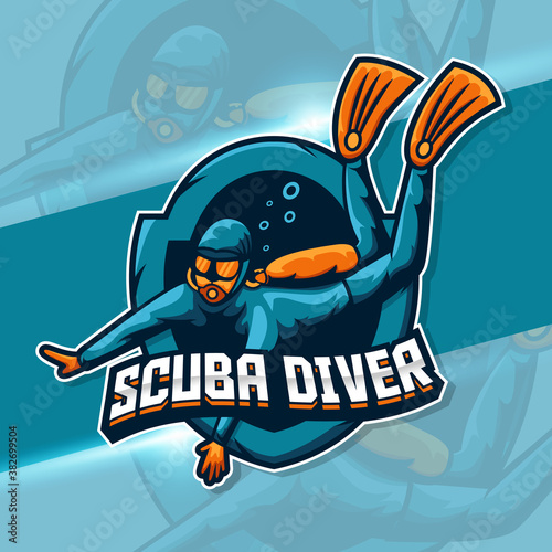 Scuba diving illustration. Free diving or snorkeling design. Editable vector graphic design