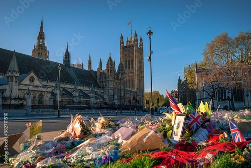 Flowers left on Parliament Square in London following the terrorist attack on Westminster on 22nd March 2017 photo