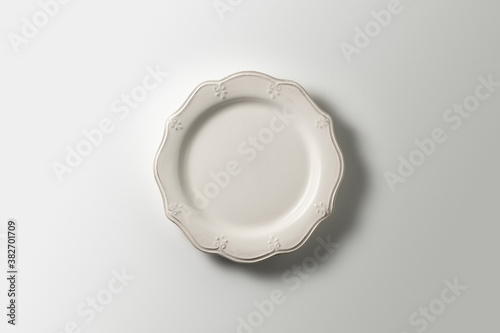 beautiful vintage plate on white background, top view