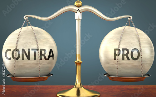 Tableau sur toile Metaphor of contra and pro staying in balance - showed as a metal scale with wei