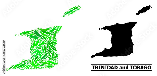 Addiction mosaic and usual map of Trinidad and Tobago. Vector map of Trinidad and Tobago is constructed with scattered syringes, narcotic and drink bottles.