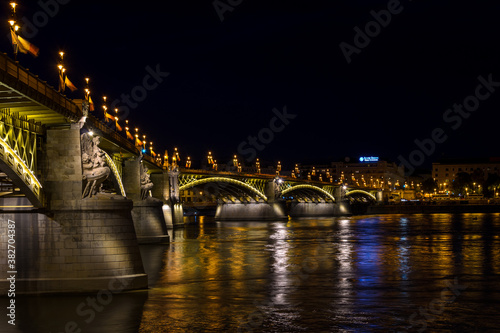 Margit bridge illuminated at night, Budapest, Hungary