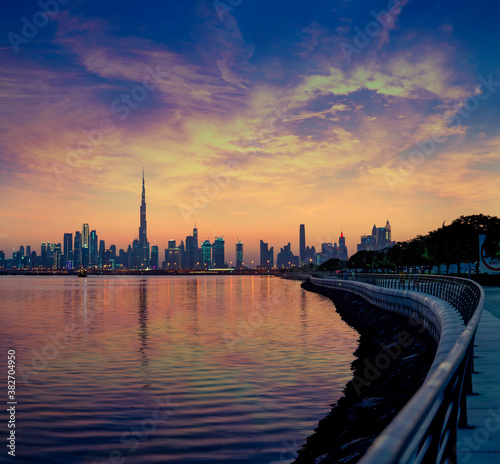 Dubai Skyline in the evening. 