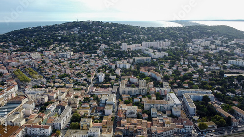 Aerial view of the hillside suburban residential area of Sete in the South of France