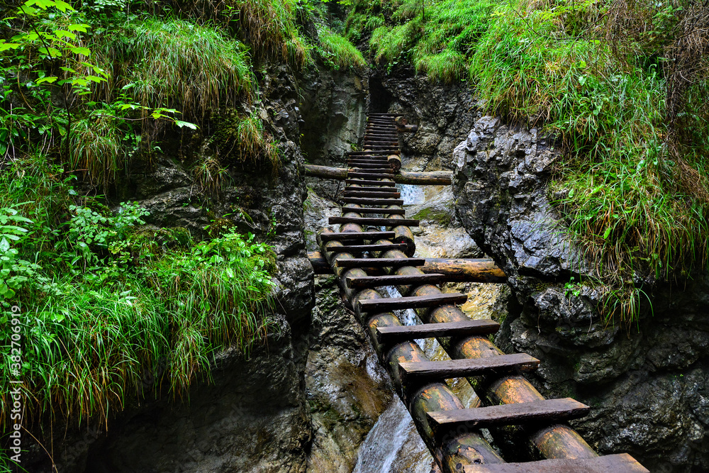 Slovak Paradise National Park, a trail in the woods. A beautiful landscape
