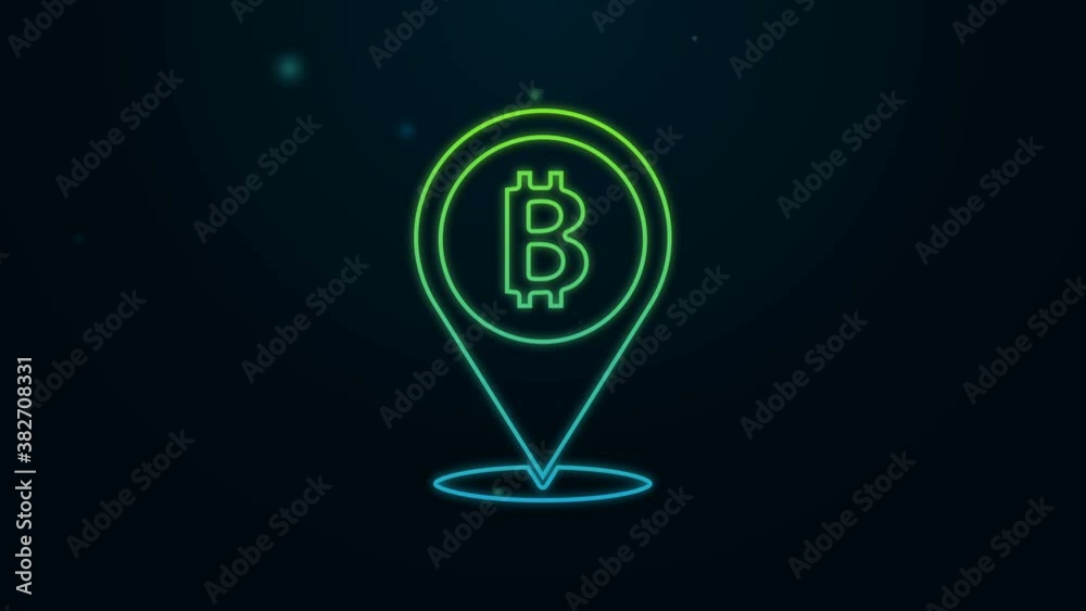 Glowing neon line Location bitcoin icon isolated on black background. Physical bit coin. Blockchain based secure crypto currency. 4K Video motion graphic animation Glowing neon line Location bitcoin icon isolated on black background. Physical bit coin. Blockchain based secure crypto currency. 4K Video motion graphic animation