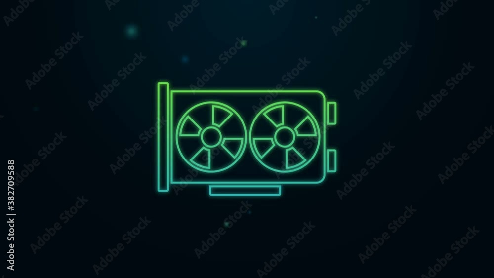 Glowing neon line Video graphic card icon isolated on black background. 4K Video motion graphic animation Glowing neon line Video graphic card icon isolated on black background. 4K Video motion graphic animation