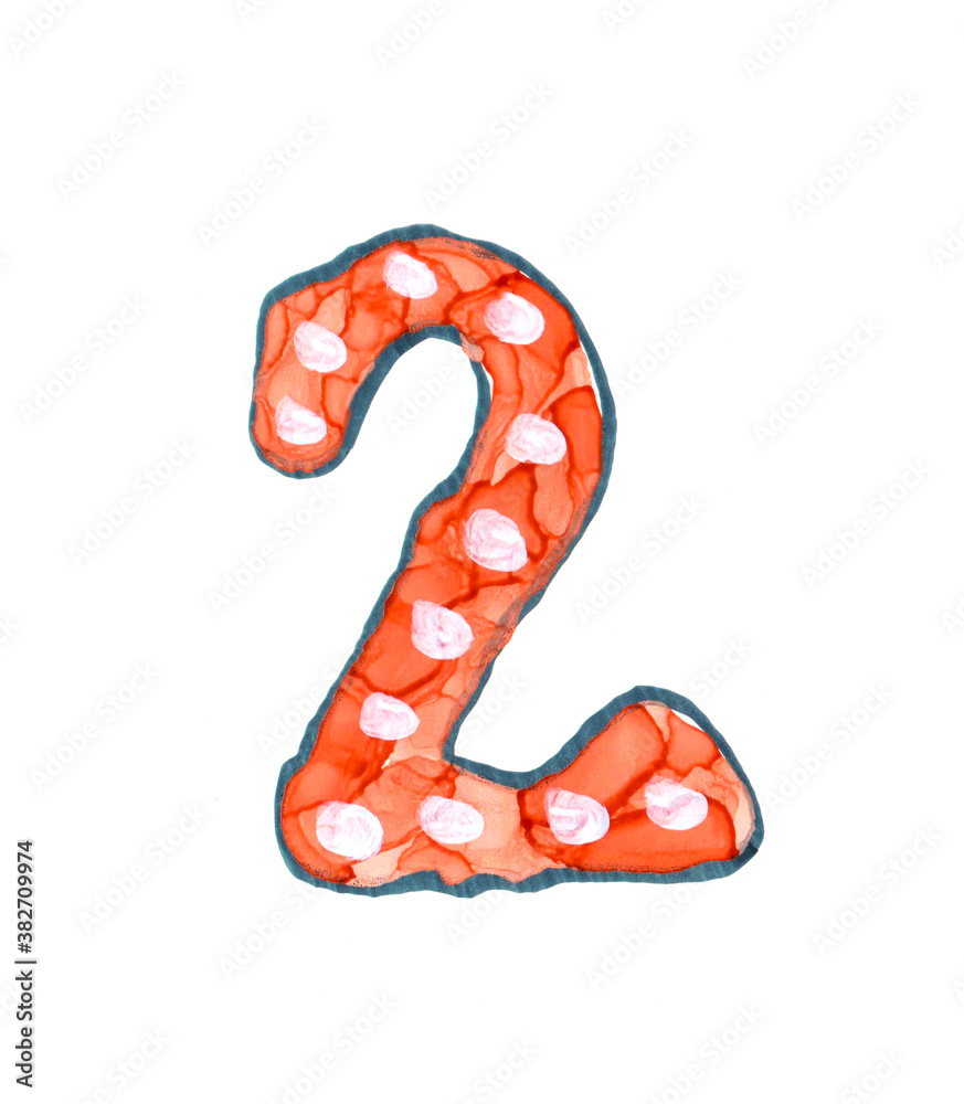 Colorful number painted with alcohol ink on white background. Colorful number painted with alcohol ink on white background.
