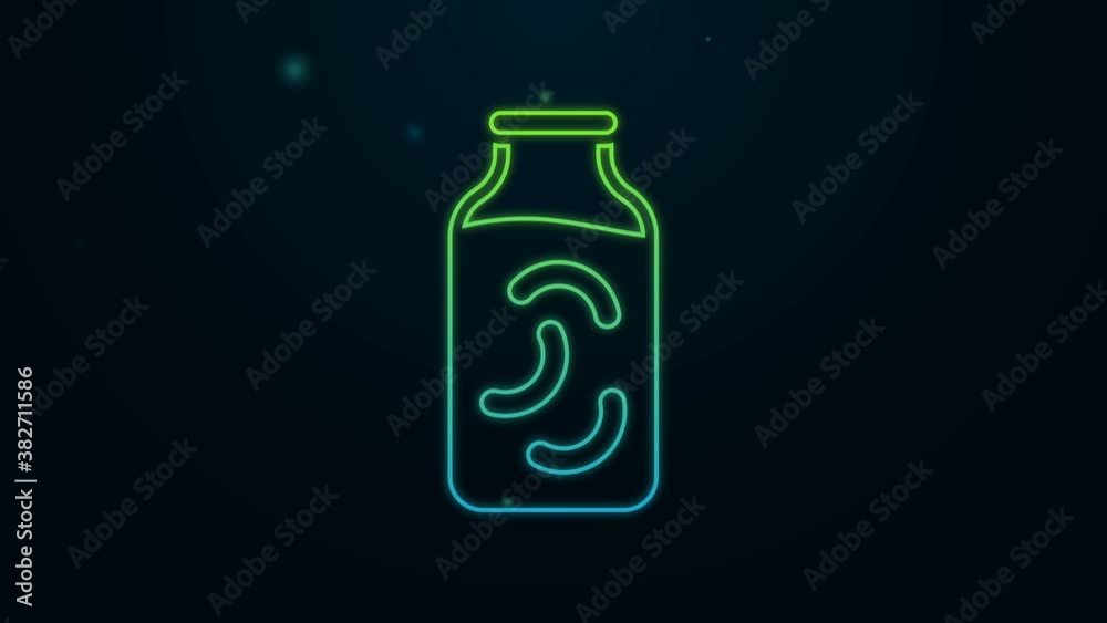 Glowing neon line Pickled cucumbers in a jar icon isolated on black background. 4K Video motion graphic animation Glowing neon line Pickled cucumbers in a jar icon isolated on black background. 4K Video motion graphic animation