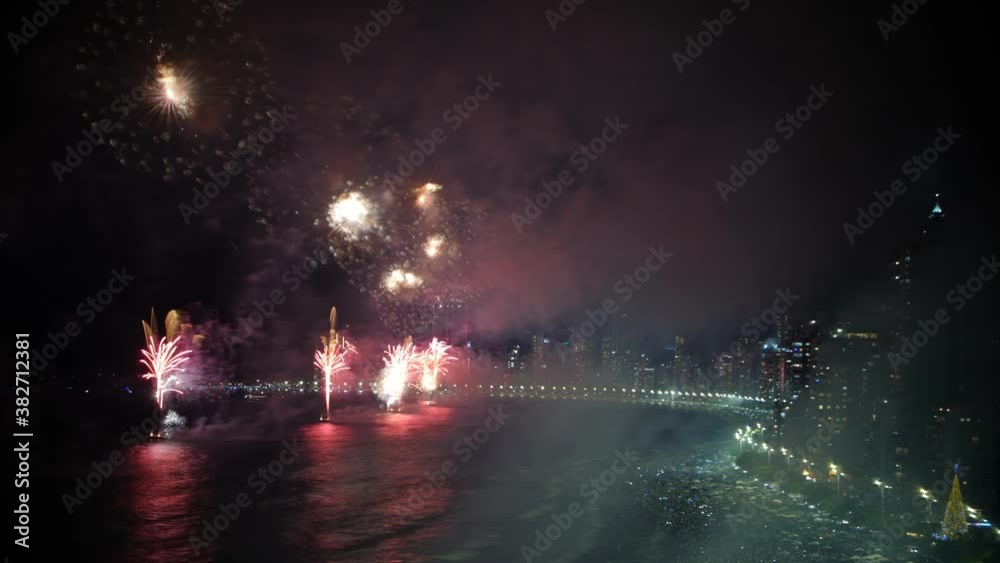 4k fireworks in Balneário Camboriu, Brazil in time lapse