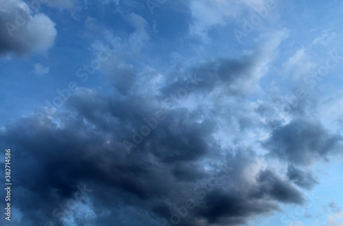 dusk cloud formations shortly after sunset with varying amounts of dark storm thickness to layers