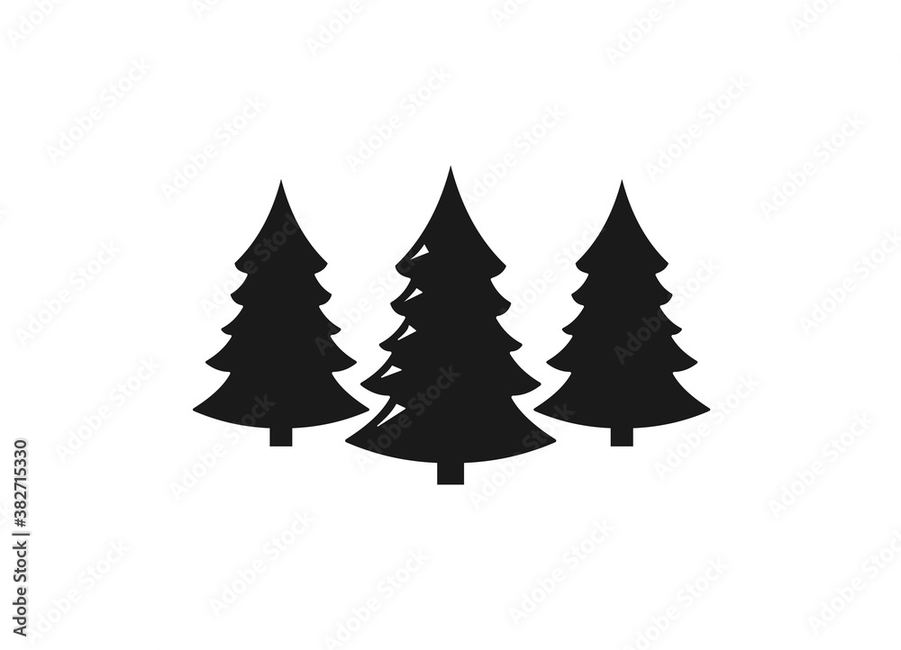 Christmas tree icon, Christmas sign symbol vector. Pine tree icon vector illustration. Three conifer pine trees in a forest or park simple vector icon for nature apps and websites. The woods icon