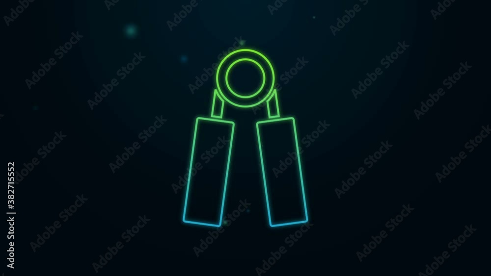 Glowing neon line Sport expander icon isolated on black background. Sport equipment. 4K Video motion graphic animation Glowing neon line Sport expander icon isolated on black background. Sport equipment. 4K Video motion graphic animation