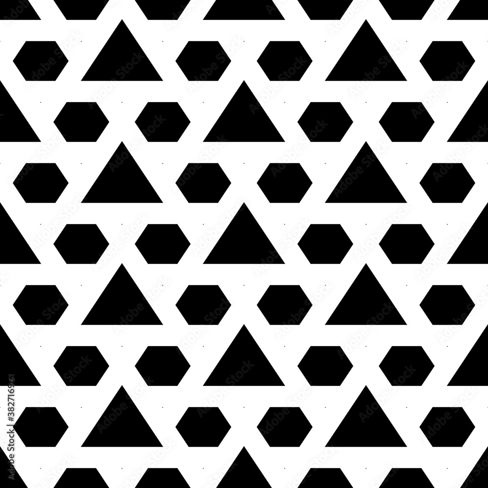 Mosaic. Triangles, hexagons ornament. Grid background. Ethnic tiles motif. Geometric grate wallpaper. Fence backdrop. Digital paper, page fills, web design, textile print. Seamless abstract pattern.
