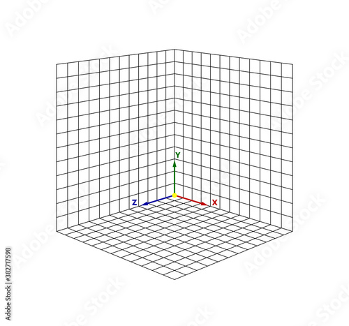 Cube perspective grid three-dimensional. Vector isometric solid shapes projection. geometry and algebra scheme. Blank worksheet point graph. Graphic illustration