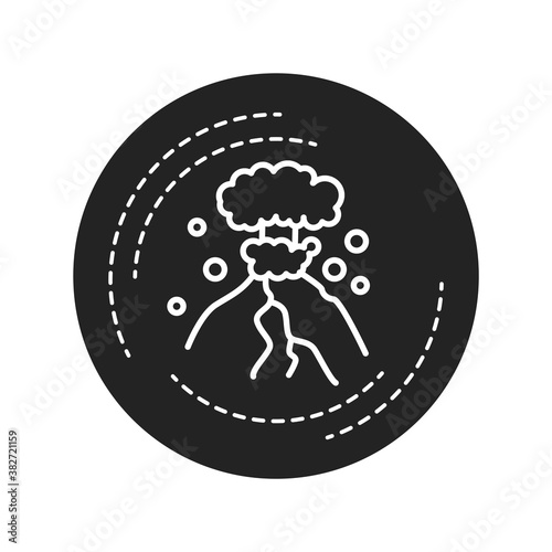 Eruption black glyph icon on white background. The outpouring of magma. Ejection of ash. Pictogram for web page, mobile app, promo. UI UX GUI design element.