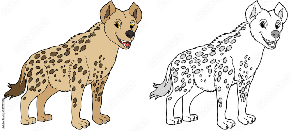Obraz premium cartoon sketch scene with hyena on white background - illustration