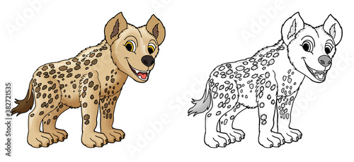 cartoon sketch scene with hyena on white background - illustration
