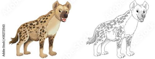 cartoon sketch scene with hyena on white background - illustration