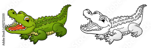 cartoon sketch scene with alligator crocodile illustration