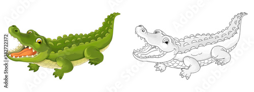 cartoon sketch scene with alligator crocodile illustration