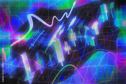 An abstract multicolored iridescent chaotic market analysis illustration.