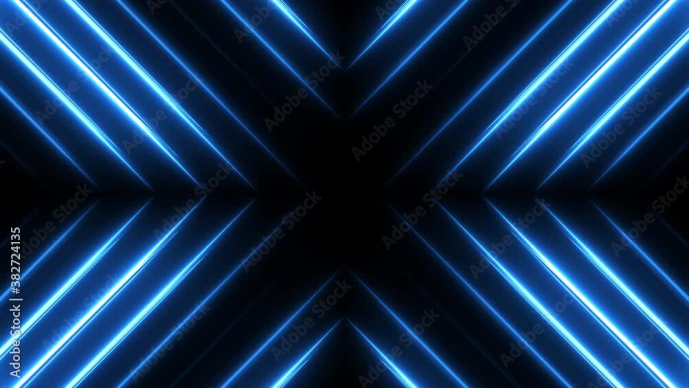 Abstract techno background with blue neon lights. Striped texture in cross shape for innovation concept. Seamless loop.