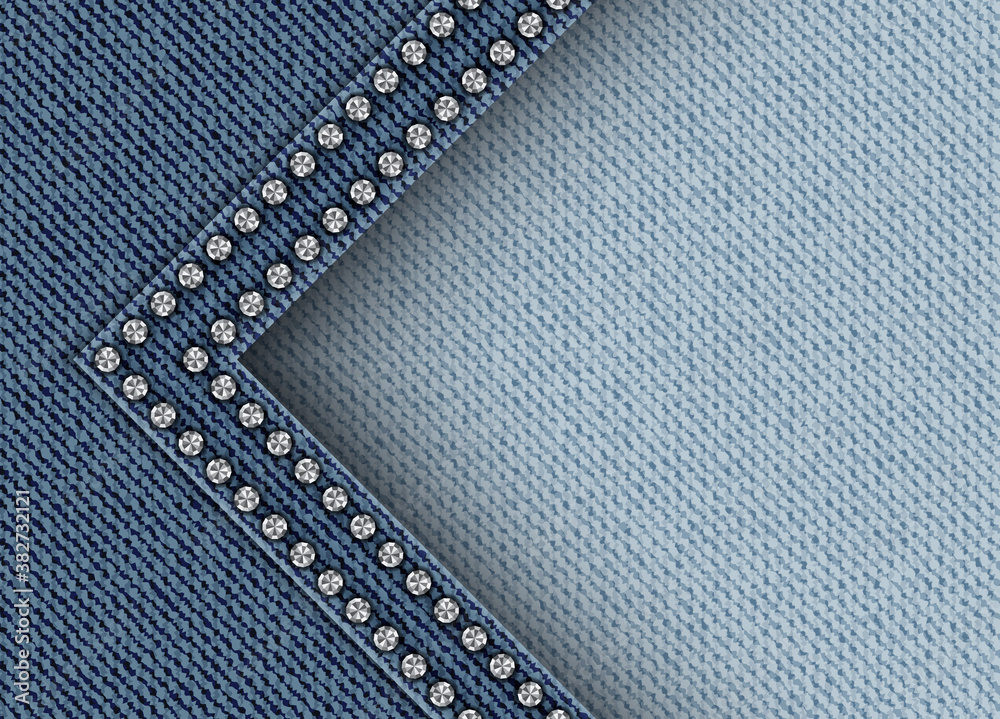 Blue denim banner with angle with silver sequins