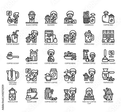 Set of coffee thin line and pixel perfect icons for any web and app project.