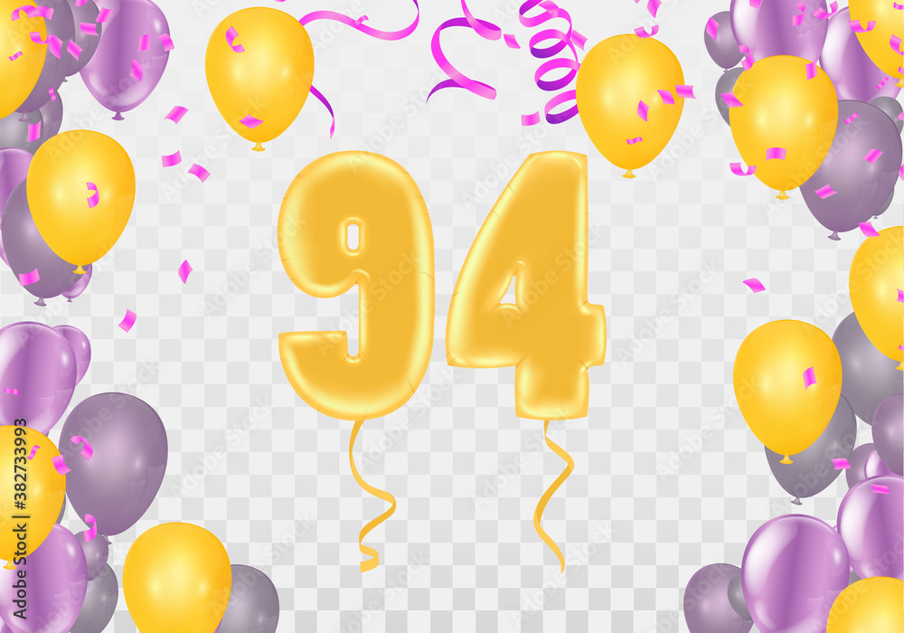 94 years anniversary and birthday with template design on background colorful balloon and colorful tiny confetti pieces for celebration 94 years anniversary and birthday with template design on background colorful balloon and colorful tiny confetti pieces for celebration