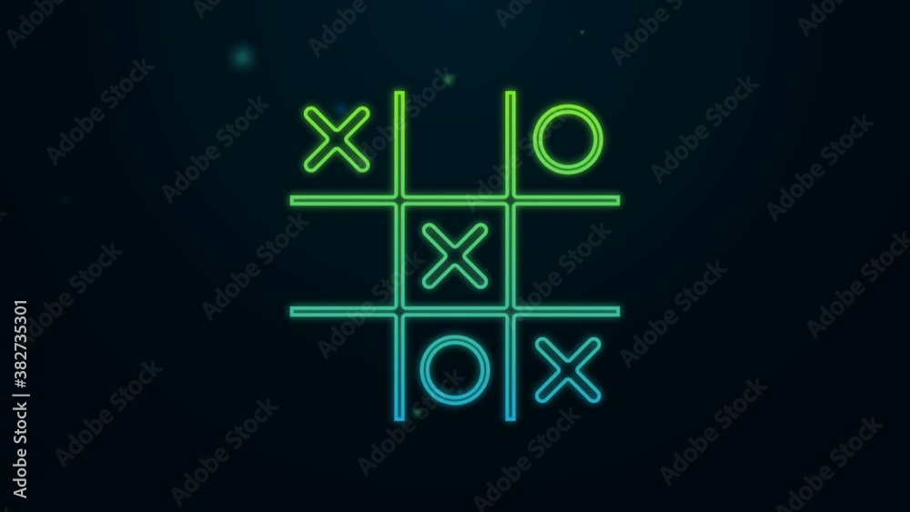 Glowing neon line Tic tac toe game icon isolated on black background. 4K Video motion graphic animation
