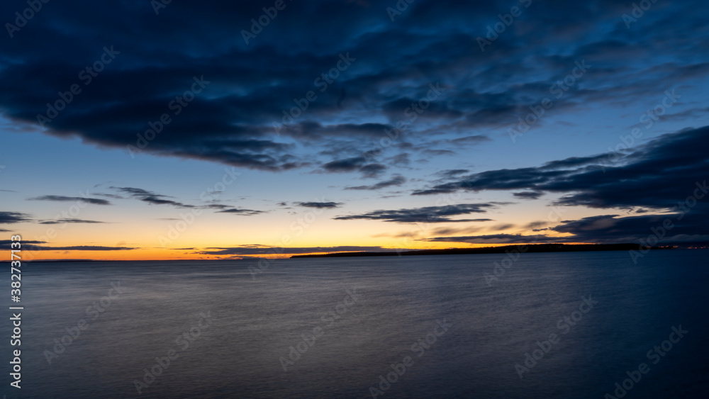 Sunrise Over Mackinac Island from St Ignace Michigan, Lake Huron.