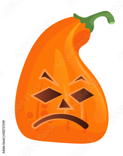 Creepy pumpkin with sad expression Halloween vector illustration isolated on white background