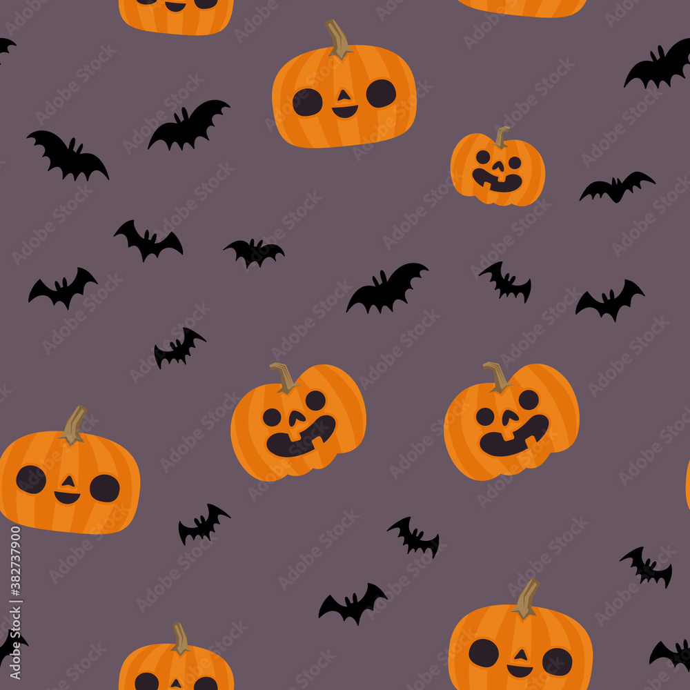 Pumpkins and bats halloween pattern. Seamless texture with cute and funny illustrations. Pumpkins and bats halloween pattern. Seamless texture with cute and funny illustrations.