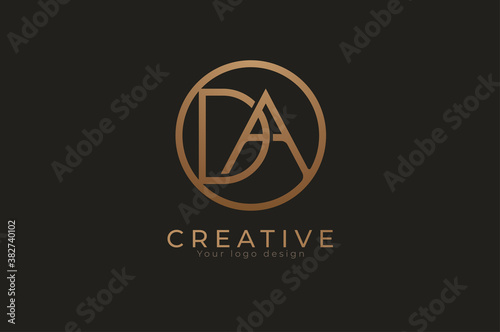 Abstract initial letter D and A logo, circle and letter CD combination, usable for branding and business logos, Flat Logo Design Template, vector illustration
