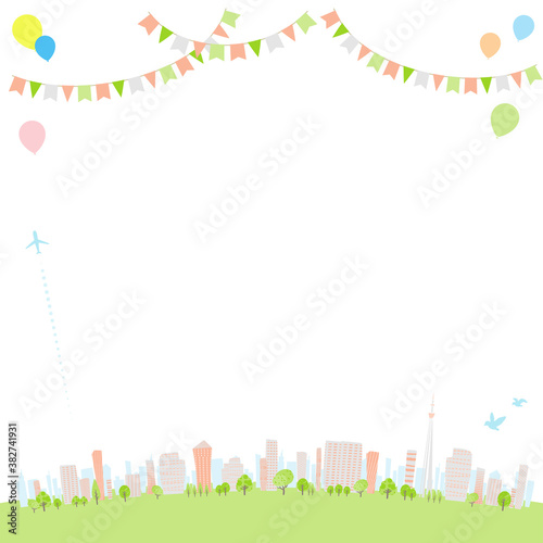 Townscape summer_White back square