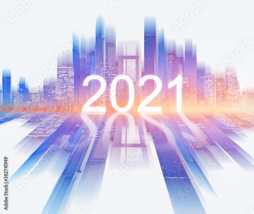 2021 new year, abstract colorful buildings background 