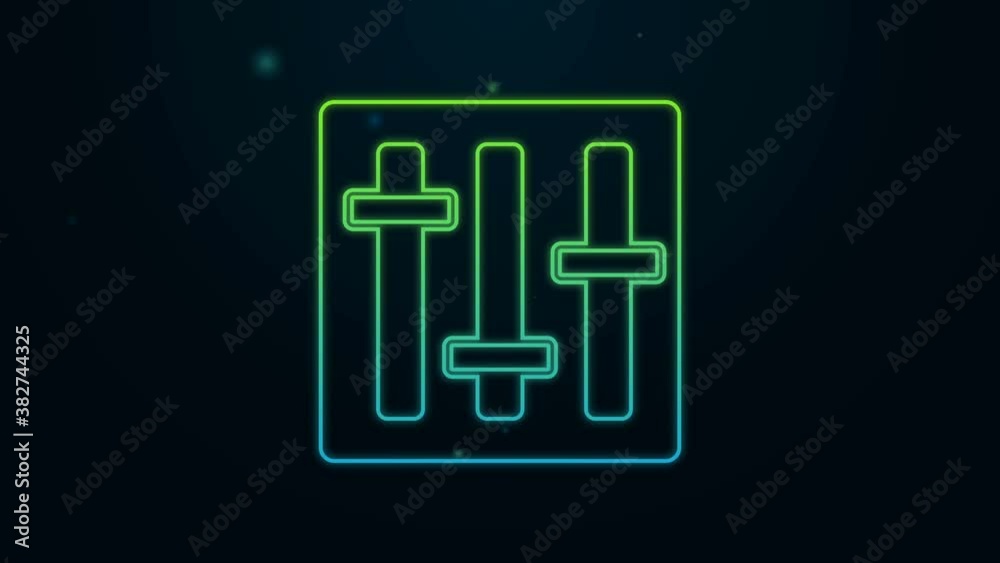 Glowing neon line Sound mixer controller icon isolated on black background. Dj equipment slider buttons. Mixing console. 4K Video motion graphic animation Glowing neon line Sound mixer controller icon isolated on black background. Dj equipment slider buttons. Mixing console. 4K Video motion graphic animation