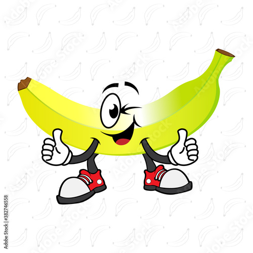 Fruit characters. Vector illustration of a cool cartoon banana wearing a smile and happy doing a thumbs up