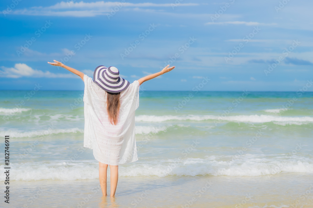 Portrait beautiful young asian woman relax smile around beach sea ocean Portrait beautiful young asian woman relax smile around beach sea ocean