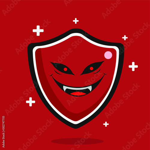 Cute Shield Icon to Fight Covid-19 Corona Virus with Happiness Expression Vector Illustration Concept.