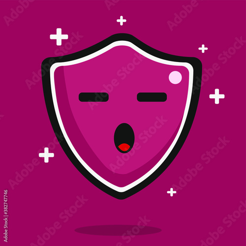 Cute Shield Icon to Fight Covid-19 Corona Virus with Happiness Expression Vector Illustration Concept.