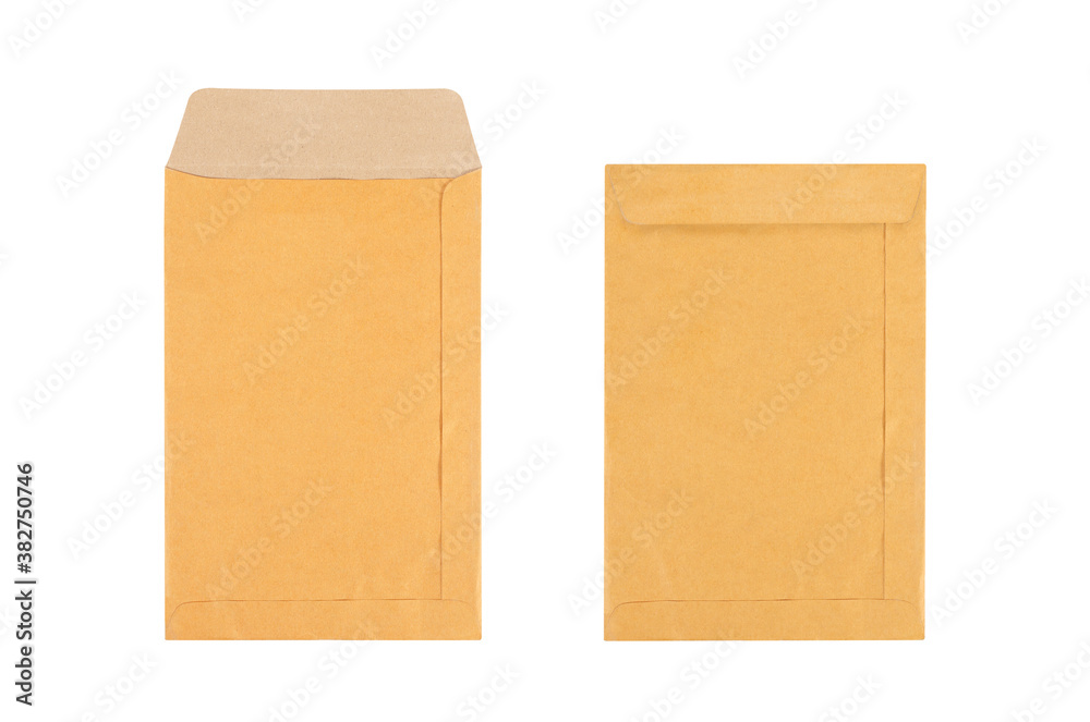 Brown envelope isolated on white background with clipping path