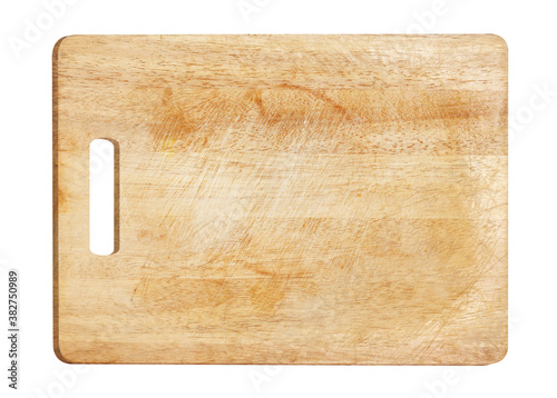 Old Wooden cutting board with stain isolated on white with clipping path